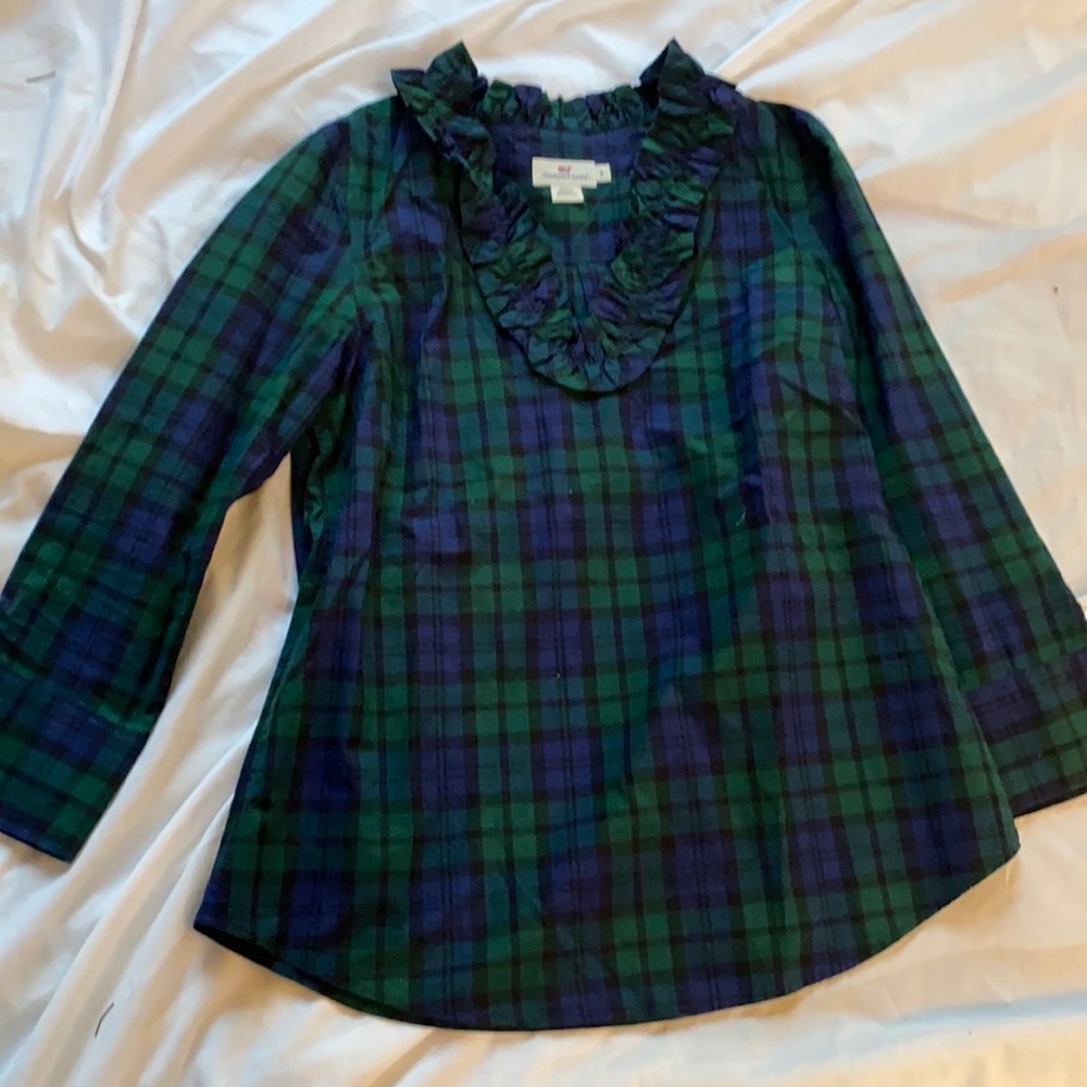Vineyard Vines Green and Blue Plaid Blouse